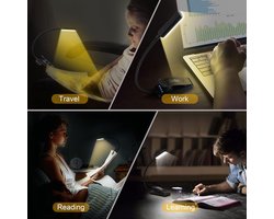 Oplaadbare leeslamp, 9 LED-clip-on leeslamp [Energieklasse A+++] Traploos dimmen & 3 standen, oogbescherming, 360° draaibare hals, indicatielampje, lichtgewicht & lange batterijduur voor lezen in bed