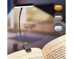 Oplaadbare Leeslamp met Type-C-kabel - LED Leeslampje voor Boek met Klem - 24 LED - Leeslamp Clip [3 Lichtstanden] - Dimbaar - Mini flexibel nachtlampje - 315° Draaibaar Leeslamp - Met zwanenhals en clip voor kinderen - Zwart
