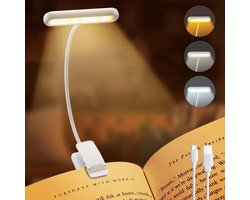 Oplaadbare Leeslamp met Type-C-kabel - LED Leeslampje voor Boek met Klem - 24 LED - Leeslamp Clip [3 Lichtstanden] - Dimbaar - Mini flexibel nachtlampje - 315° Draaibaar Leeslamp - Met zwanenhals en clip voor kinderen - Wit
