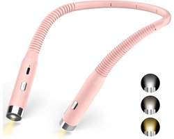 Oplaadbare leeslamp voor hals - 3 kleuren en 3 helderheidsniveaus - 360 graden opvouwbaar - USB-led - reizen breien kamperen - roze