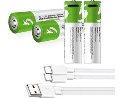 Oplaadbare Li-ion AA Batterijen 1.5V 2600 mWh met 4in1 USB-C Kabel - Duurzame Keuze - Lithium AA batterij - 4 stuks