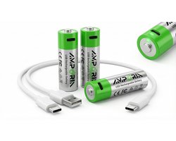 Oplaadbare Li-ion AA batterijen - Amporia - 1.5V - 2600 mWh met 4-in-1 USB-C kabel – set van 4