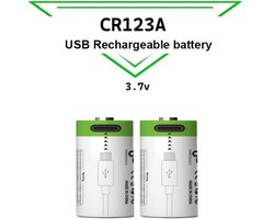 Oplaadbare Li-ion CR123A Batterijen 3.7V - USB-C - 700 mAh - Duurzame Keuze - Lithium CR123A batterij accu - 2 stuks