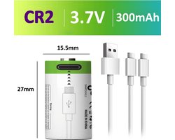 Oplaadbare Li-ion CR2 Batterijen 3.7V - USB-C - 300 mAh - Duurzame Keuze - Lithium CR2 batterij accu - 2 stuks