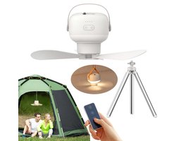 Oplaadbare plafondventilatoren, tentventilator, draagbaar, met afstandsbediening, standaard en USB-kabel, instelbare helderheid, opvouwbaar, voor buiten, kamperen, patio, luifel, slaapzaal, wit