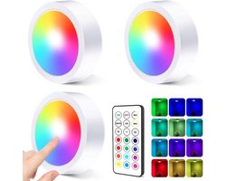 Oplaadbare RGB Puck Lights Afstandsbediening LED Draadloze Onder Kast Verlichting USB Charge Dimbare Touch Keuken Licht magnetische - Spot Licht Display Plank Boekenkast