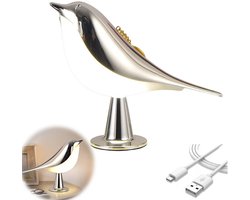 Oplaadbare schattige vogellamp - Mini-nachtlampje - Creatieve bedlamp - Drie kleurtemperaturen beschikbaar - Met aanraaksensor - Geschikt voor slaapkamers, nachtkastjes, tenten, bureaus - Zilver