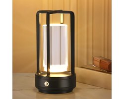 Oplaadbare Tafellamp - Draadloos & Dimbaar - Touch Bediening - Lantaarn - Oplaadbaar - Tafellamp op Batterijen - Accu - Tafellampen zonder Snoer - Decoratie Woonkamer, Slaapkamer & Tuin - Tafel lamp - Industrieel - Nachtlamp Slaapkamer - zilver
