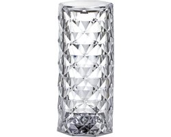 Oplaadbare Tafellamp - Kristal - Dimbaar - 3 Lichtsterktes - Wit, Warm en Warm wit - Incl USB C kabel - 15 CM Hoog - Nachtlamp/Campinglamp/Werklamp