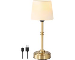 Oplaadbare Tafellamp Met Touch Schakelaar USB Batterij en Linnen Stof Lampenkap 6000mah2700K LED Dimbaar Draadloos Nachtkastlampje Retro Messing