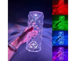 Oplaadbare Tafellamp RGB - Kristal - 3 Lichtsterktes - Incl USB C kabel - Incl Afstandsbediening - 21 CM Hoog - Nachtlamp/Campinglamp/Werklamp