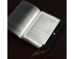 Oplaadbare, transparante LED-leeslamp met plat paneel, perfect om 's nachts in bed te lezen. Verkrijgbaar in 3 kleuren en met timer. Beschikt over een dimbaar paneellicht en volledige paginaverlichting. kinderen en boekenliefhebbers. (Zwart)