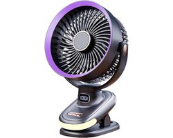 Oplaadbare USB mini ventilator met clip, 5 snelheden en oscillerende draaifunctie, stil en draagbaar in vintage stijl voor slaapkamer, kantoor en woonkamer