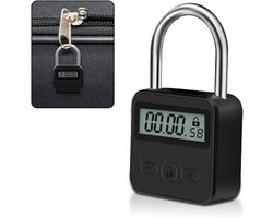 Oplaadbare USB Veiligheids Hangslot met Touw - Digitale Tijdslot Intelligente Timer met LCD Scherm - Metaal Timer Slot voor het Voorkomen van Slechte Gewoontes - Zwart