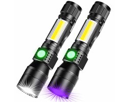 Oplaadbare UV zaklamp - 395nm, zwart licht, magnetisch, 7 standen, rood licht, 2-pack