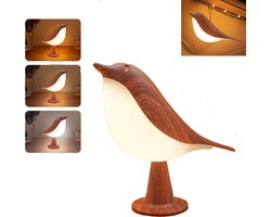 Oplaadbare vogellamp - Aanraakgevoelige vogelbureaulamp - Oplaadbaar nachtlampje voor kinderen - Met afstandsbediening -Nachtlampje met driekleurige temperatuurregeling - Geschikt voor slaapkamerverlichting en decoratie op het nachtkastje - Houtkleur
