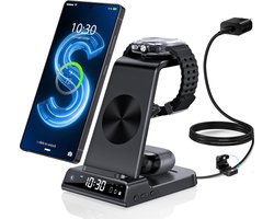 oplader voor Samsung Galaxy S25 Ultra, inductief laadstation met digitale klok voor Samsung Galaxy Watch 8/7/Ultra, 3-in-1 laadstation voor Samsung Galaxy S24/S23, Galaxy Watch 6, Active 2