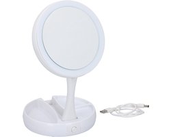 Opmaakspiegel - LED-verlichting - opbergruimte sieraden - gewone en vergrotende spiegel - wit