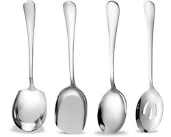 Opscheplepels Groot - Serveertang Set - Buffet Serveren - Geperforeerd Ontwerp - 4 Stuks - Zilver