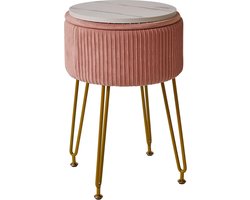 Opslag Fluwelen Voetsteun Kruk Ottomaanse Make-up Vanity Kruk - Roze - Gouden Stalen Benen - Verwijderbare Cover - Salontafel - Top Cover - Groot