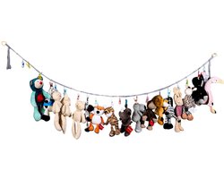 opslag ketting opknoping knuffel dier organisator pluche speelgoed display ketting katoen gevuld dier houder rek met 20 stuks metalen clips, 79 inch