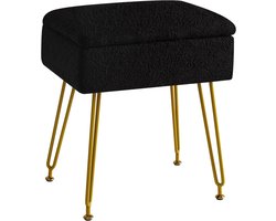 Opslag Ottomanen Stoel Kruk Gestoffeerd Voetenbank Modern Teddy Fleece Materiaal Kaptafel Kruk Poef Bankkruk Metalen Poef voor Woonkamer Slaapkamer 40×30×47CM Zwart HBD031B