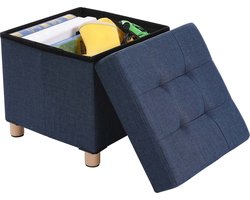 Opslag poef - Opberg poef - Opvouwbare zit kast - Zit kist - Marine blauw