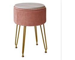 Opslag Voetsteun Kruk Ottomaanse Make-up Vanity Kruk - Fluwelen Roze - Gouden Stalen Benen