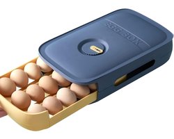 Opslagcontainer voor 18-21 Eieren - Koelkast Eieren Organisator - Eieren Bakje en Rek Plastic (Blauw)