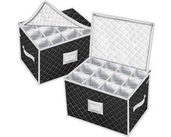 Opslagdoos voor Wijnglazen - Set van 2 Opbergdozen voor Flessen met Stofbescherming, Vouwbare Dozen met Scheidingswanden en Handvat voor 24 Glazen, Ideaal voor Wijnliefhebbers