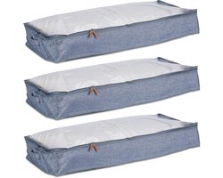 Opslaghoes dekbedovertrek set van 3 stof HxBxD ongeveer 14-100-45 cm - Onderbed opbergzak - Grijs/transparant