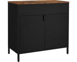 Opslagkabinet, Dubbel-deurs vloerkast met magnetische sluiting, verstelbare plank, stalen frame, industriële stijl, ruimtebesparend, rustiek bruin en zwart