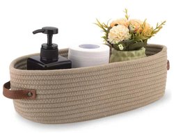 Opslagmand Boho Decor Manden voor het organiseren van geweven decoratieve mand voor countertop Toiletpapiermand voor toilet Tank Top plankmand met handvat Khaki