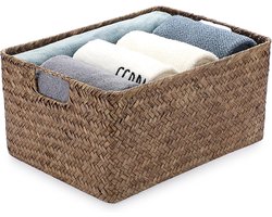 Opslagmand van zeegras - Geopende mand voor woonkamer - Decoratief en geweven - Handdoekmand - Bureaumand - Rechthoekige badkamer opbergdoos - Multifunctionele opbergmand - Planken & bureaus