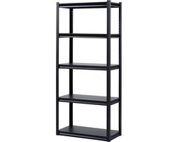 Opslagrek, Draagvermogen 907 Kg - 5 Verstelbare Niveaus - 41x82x184 CM - Zwaar Metalen Rek voor Magazijnen-Kelders, Zwart