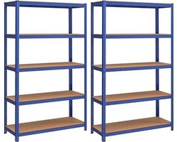 Opslagrekken, zware planken, set van 2, kelderrekken, 200 x 120 x 60 cm, tot 875 kg laadcapaciteit, boutloze rekken, versterkte stalen frame, 5 verstelbare planken, blauw