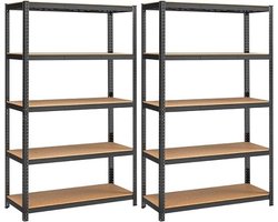 Opslagrekken, zware rekken, set van 2, 200 x 120 x 60 cm, tot 875 kg laadcapaciteit, rekken, rekken zonder bout, versterkt stalen frame, 5 verstelbare planken, zwart