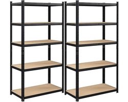 Opslagrekken, zware rekken, set van 2, kelderrekken, 200 x 100 x 50 cm, tot 870 kg laadcapaciteit, rekken, rekken zonder bout, versterkt stalen frame, 5 verstelbare planken, zwart