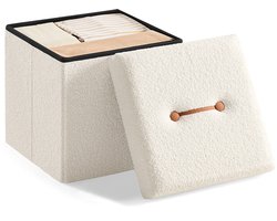 Opslagstoel - zitkist - Ottoman - 43L Capaciteit - Wit MDF & Fleece - 38x38x38cm