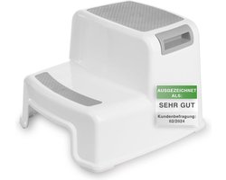 Opstapkruk voor kinderen, 2-traps kruk voor kinderen, 26 cm hoog, belastbaarheid 80 kg, rubberen loopvlak, kinderbad met handgrepen, voor kinderen, volwassenen, senioren, grijs