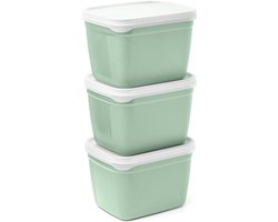 Optifridge Bio Vershoudbakjes - 3x1200ml - Bioplastic bewaarbakjes met deksel - Stapelbare bewaardozen - Meal prep bakjes - BPA-vrije Vershouddoos - Groen - 185x125x50mm