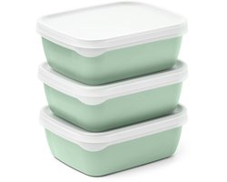 Optifridge Bio Vershoudbakjes - 3x600ml - Bioplastic bewaarbakjes met deksel - Stapelbare bewaardozen - Meal prep bakjes - BPA-vrije Vershouddoos - Groen - 122x153x57mm