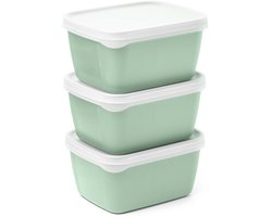Optifridge Bio Vershoudbakjes - 3x900ml - Bioplastic bewaarbakjes met deksel - Stapelbare bewaardozen - Meal prep bakjes - BPA-vrije Vershouddoos - Groen - 122x153x120mm