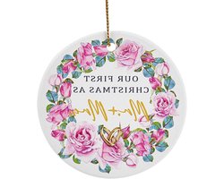 Optimaliseer je titel: Ronde Porseleinen Keramische Kerstdecoratie Ornamenten - Onze Eerste Kerst als Mr. en Mrs. - 1e Jaar Huwelijksjubileum Ornament