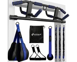 Optrekstang (voor DEURPOST van 55 - 92cm breed) met Fitnesselastiek - Pull up bar met weerstandsbanden | VITALIC