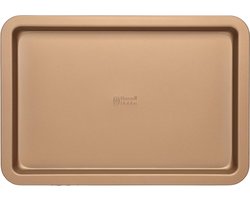 Opulence 37cm bakplaat - grote ovenschaal met antiaanbaklaag, rechthoekige ovenplaat, bakvormen van koolstofstaal, PFOA-vrije groentebakplaat, ovenvast tot 220 °C, goud