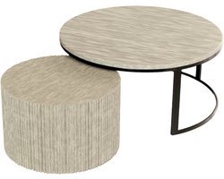 Opulenté Salontafel Iki - Japandi Stijl - 80x43 cm en 60x38 cm - Travertin Look - Luxe Minimalistische Design Tafel - Woonkamer Musthave - Set van 2