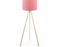 Opviq – AYD-1519 – Stoffen vloerlamp – Roze/Eiken