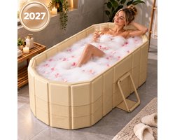 Opvouwbaar Bad voor Volwassenen - Inklapbaar Ligbad - 150 cm - Met Afvoerslang - Voor Warm en Koud Water - Beige - Inclusief Bruisbal