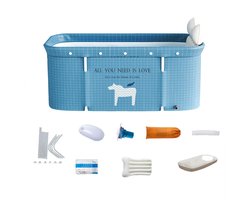Opvouwbaar Bad voor Volwassenen - Zitbad - 120 cm - Draagbare Badkuip voor Douche - Inklapbaar Bad - Mobiele Badkuip - Spabad voor Thuis - Wellness - 120 x 60 cm - Vrijstaand Bad - Kunststof - Blauw - Voor Gezin - Inclusief Emmer-kit